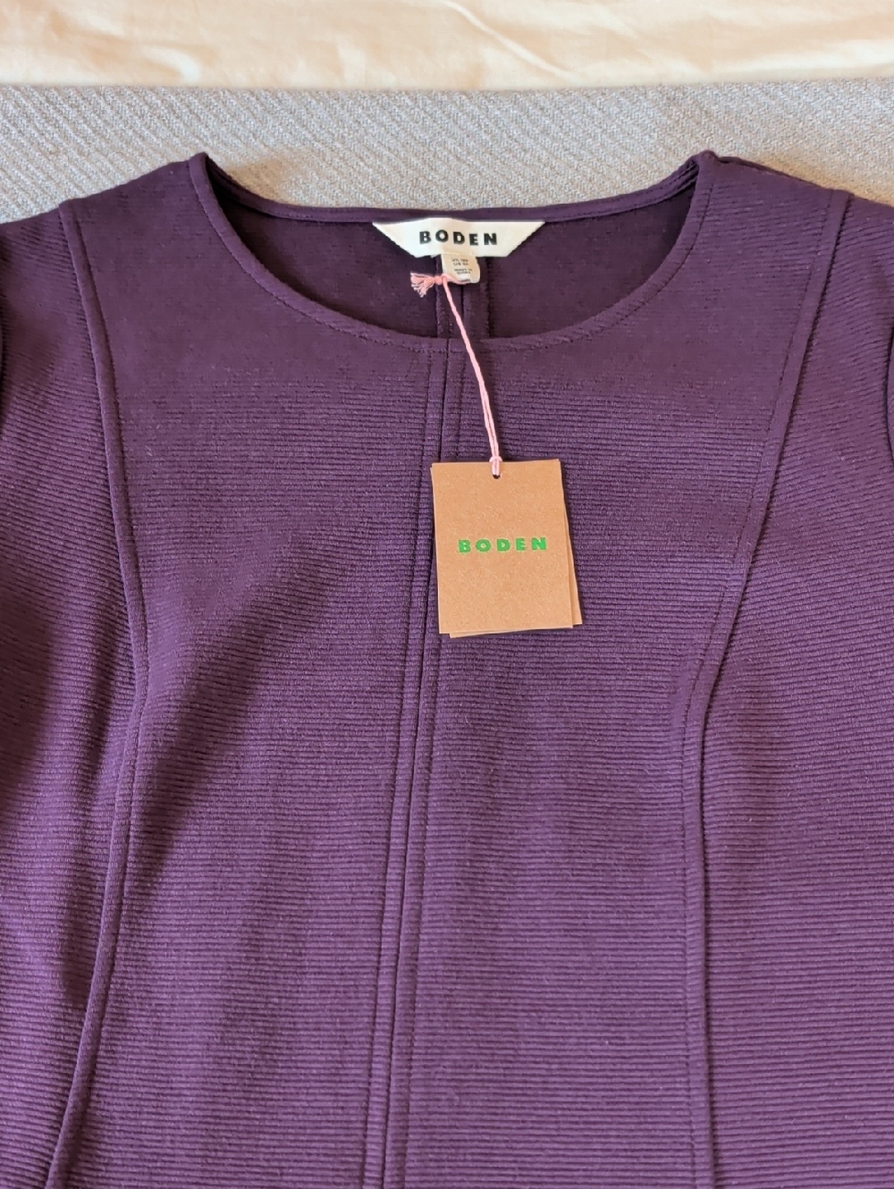 Boden Deep Purple Ribbed Ponte Crewneck Dress